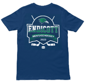 Men's hockey shirt example that integrates the Endicott logo inside the illustration workspace