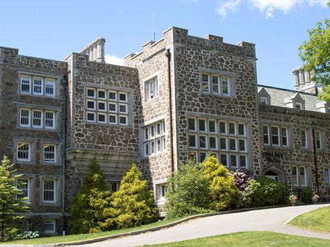 spring/summer angled shot of college hall