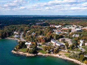 drone shot of endicott campus