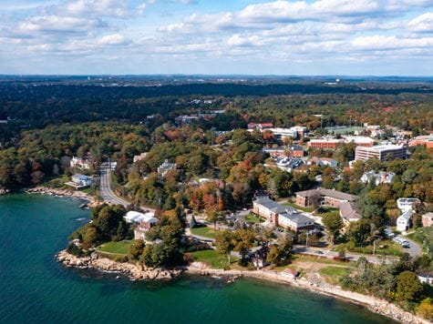 drone shot of endicott campus