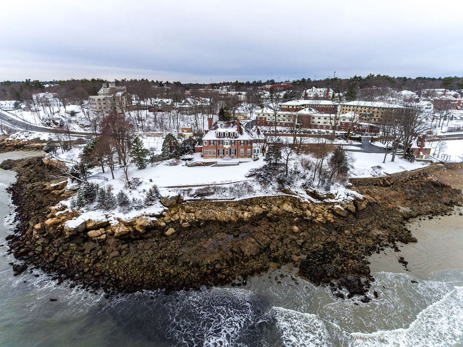 Winter aerial shot of campus