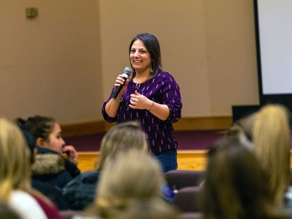 Jasmine Grace addressing Endicott community members