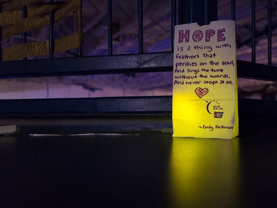 A Luminaria bag at a Relay for Life event