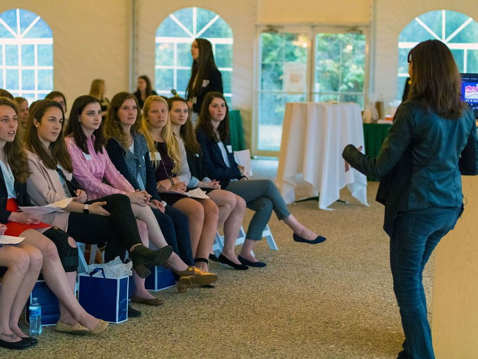 President of Life is Good, Lisa Tanzer, speaking at last year's Changemakers event. 