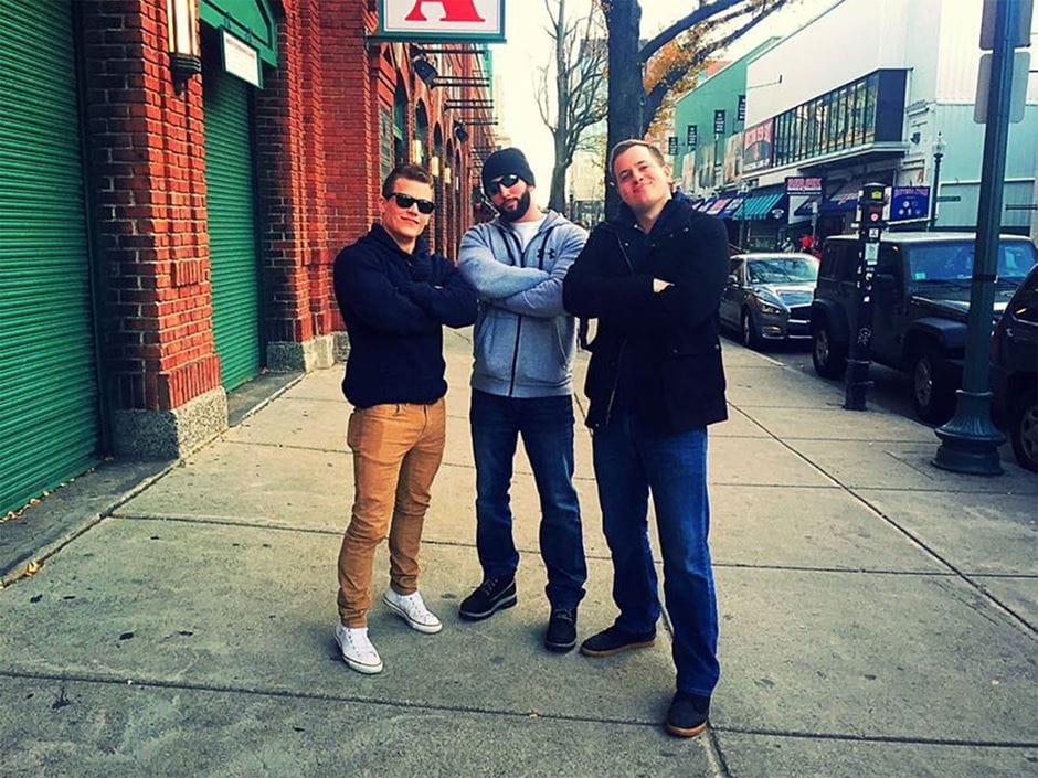 Section 10 Podcast crew standing outside Fenway Park