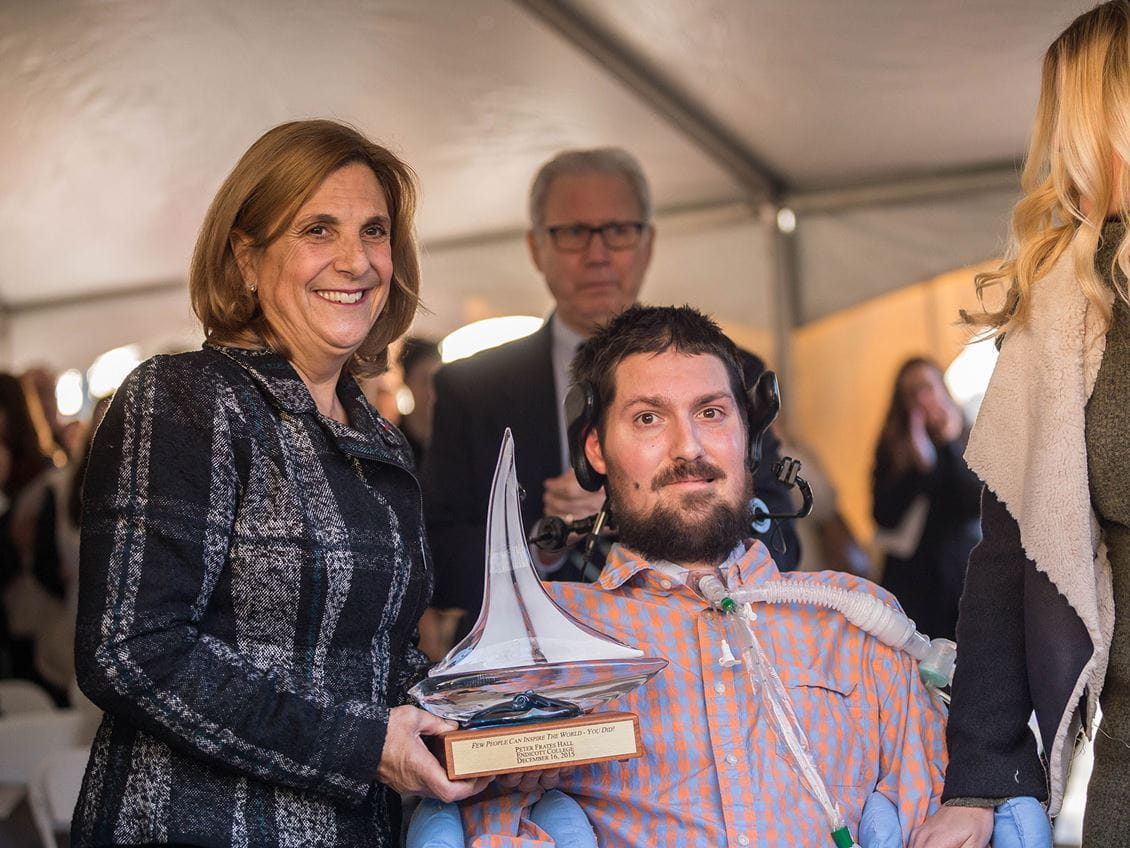 Nancy Frates and her son, Pete, at the groundbreaking ceremony