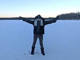 girl in alaska snow field