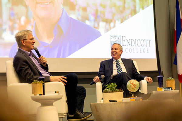 Rick Steves with Endicott President Steven R. DiSalvo, Ph.D.