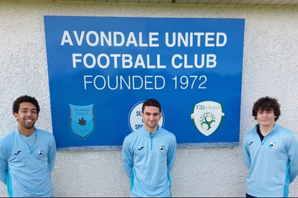 Members of the men's soccer team playing in Cork, Ireland