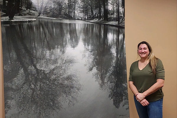 Jennifer Rollo and photograph she took inside Halle Library