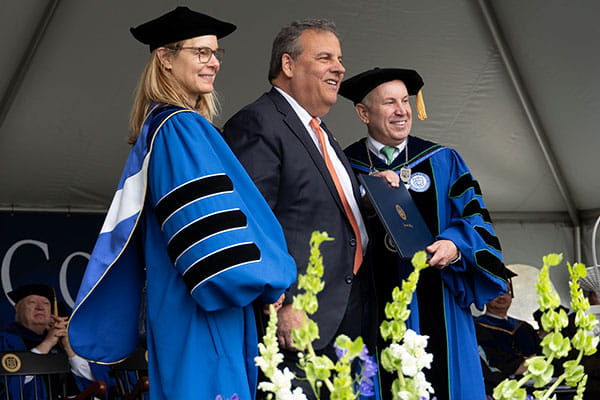 Joy enveloped the Nest as more than 1,000 Gulls graduated at Endicott’s 84th Commencement on May 18, and Commencement speaker Chris Christie, former governor of New Jersey, encouraged graduates to get off their phones and start living face-to-face. 