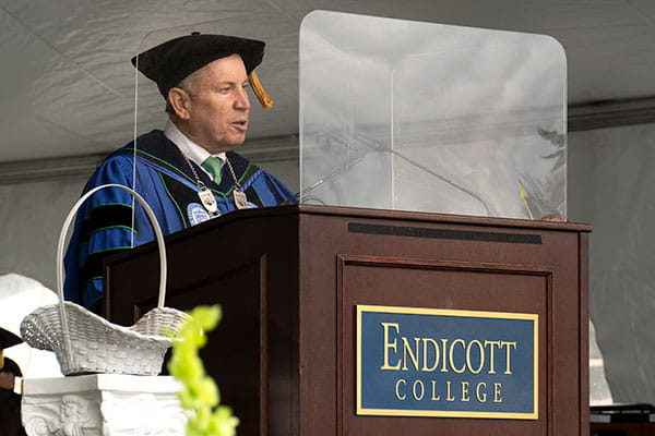 Joy enveloped the Nest as more than 1,000 Gulls graduated at Endicott’s 84th Commencement on May 18, and Commencement speaker Chris Christie, former governor of New Jersey, encouraged graduates to get off their phones and start living face-to-face. 