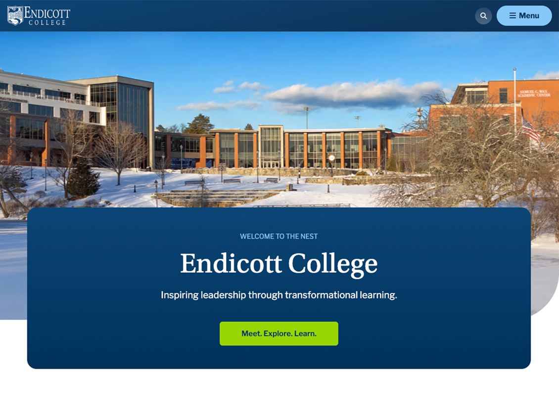 Screenshot of Endicott College's new website