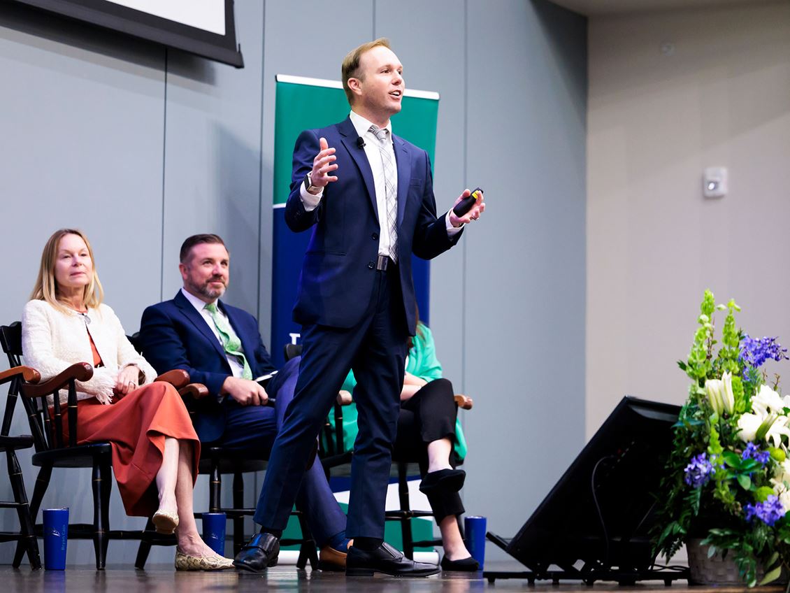 An Endicott College town hall emphasized stability, transparency, and shared goals amid a challenging higher education environment and leadership changes. 