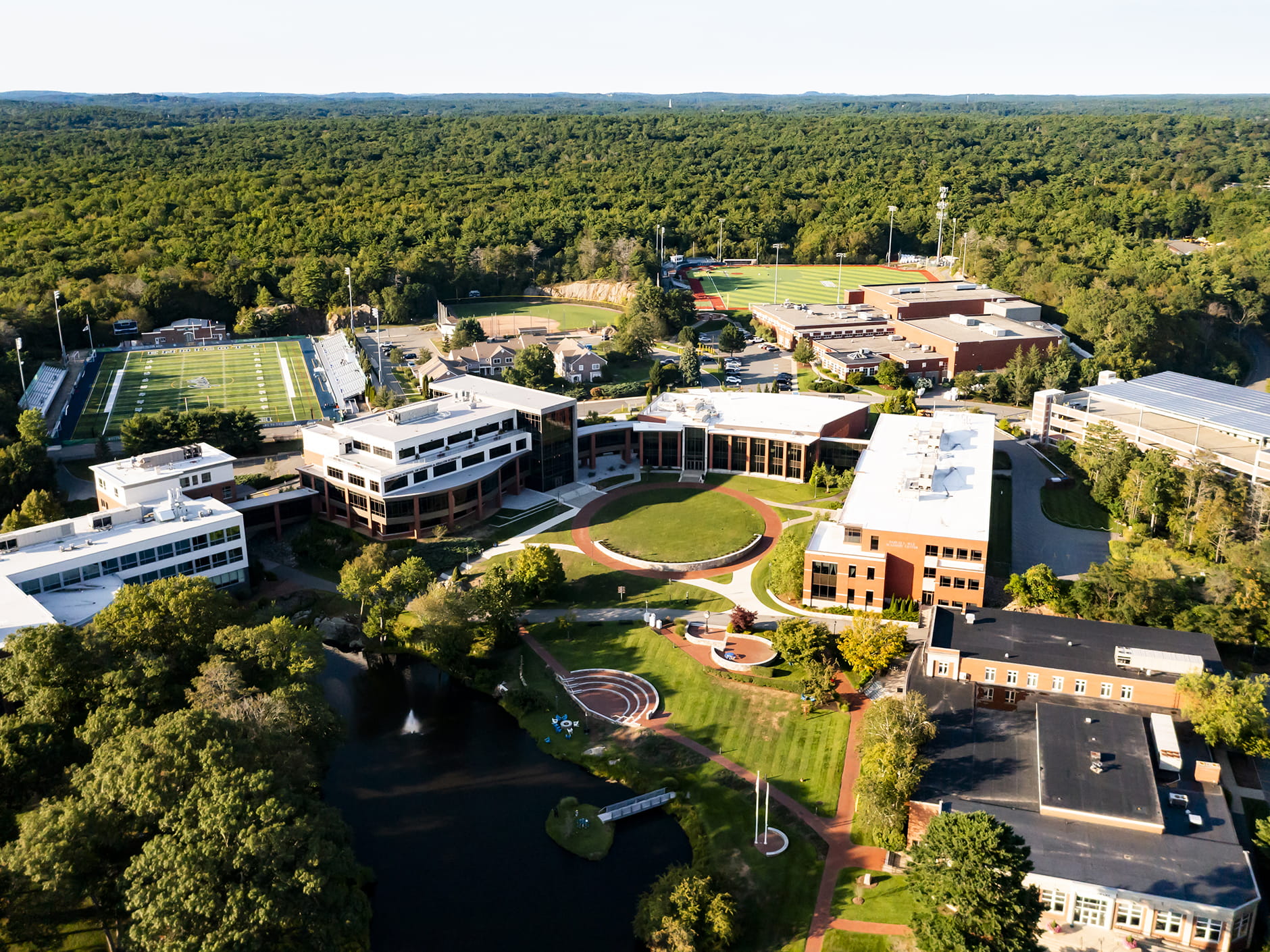 Aerial view of Endicott College's campus