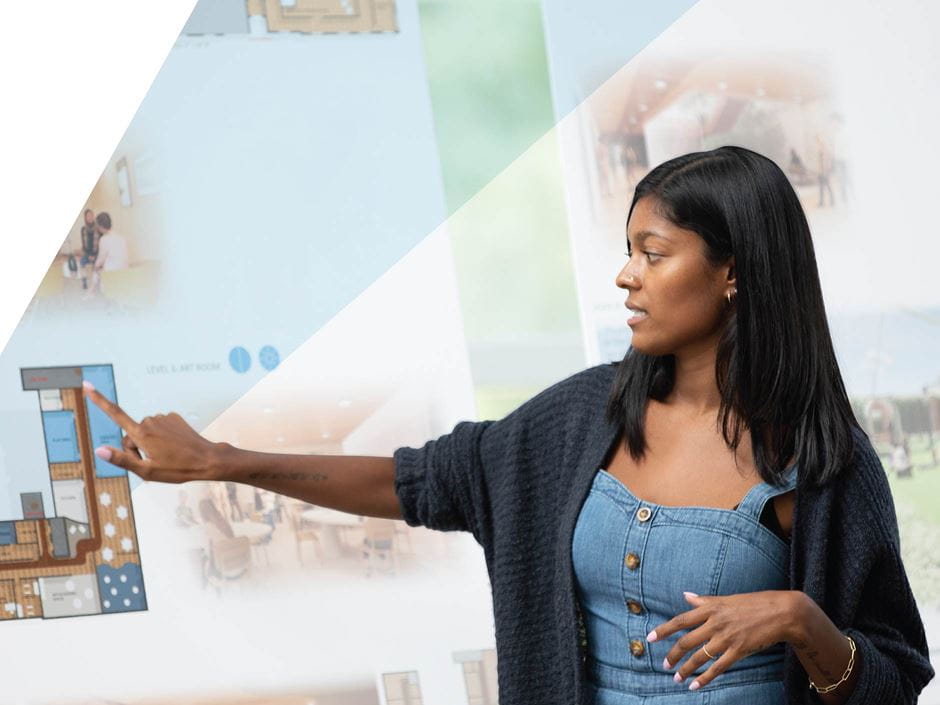 student presenting Architecture rendering