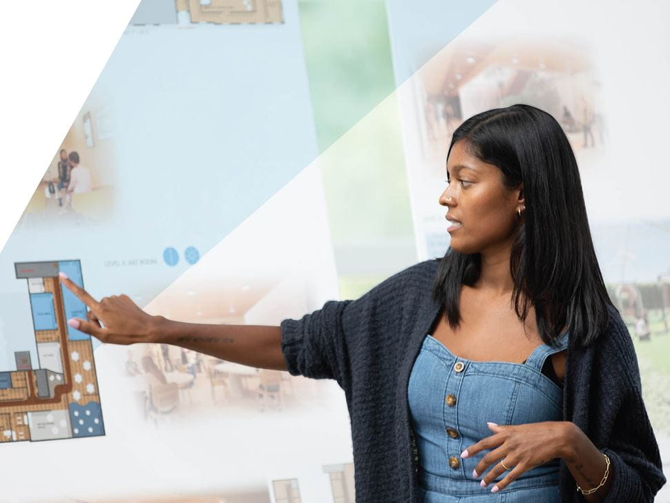 student presenting Architecture rendering