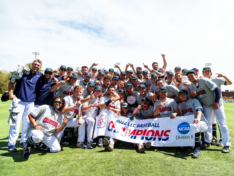 Endicott’s baseball team after capturing its seventh Commonwealth Coast Conference Championship.
