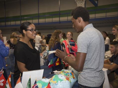 students talking at career/job fair