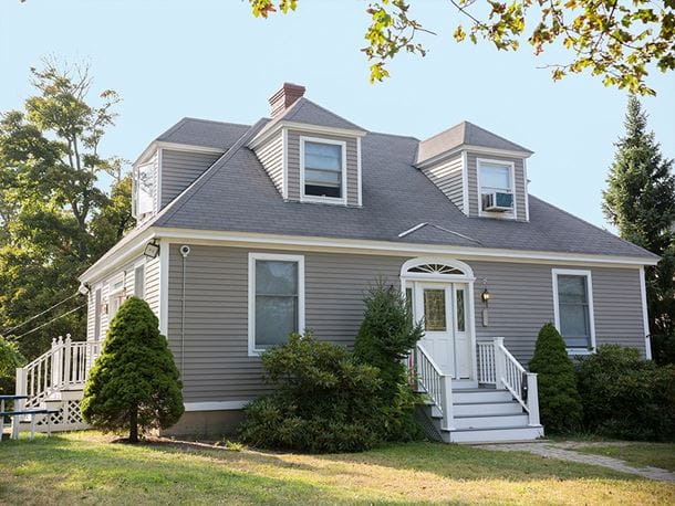 a view of a gray colored house