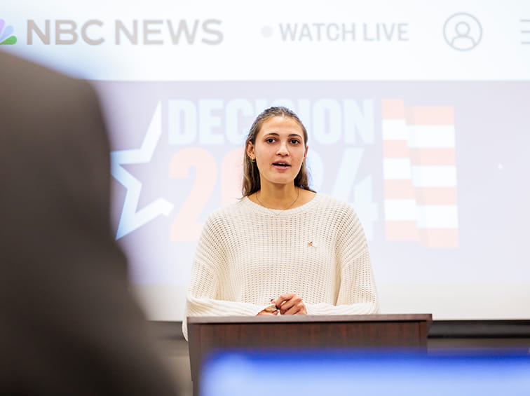 Student speaking at the podium