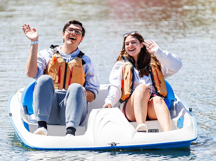 Students on a paddle boat