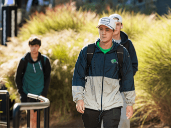 Students walking through campus